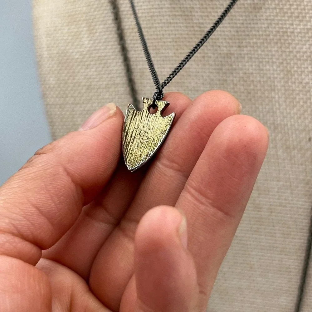 Vintage Gunmetal Gold Tone Arrowhead Chevron Faux Druzy Layered Pendant Necklace